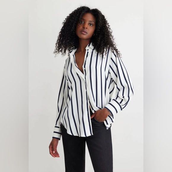 Dynamite Frida Striped Button Up Blouse - Picture 1 of 7